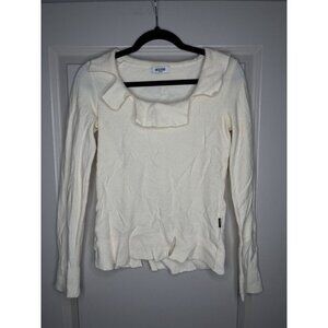 Moschino Cream Knit Sweater Wool Blend Size XS Unique Trim Details Quiet Luxury